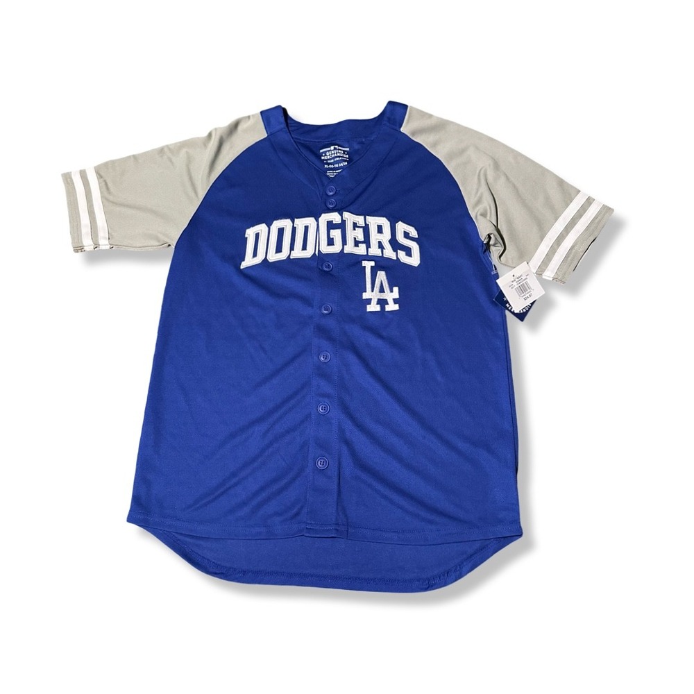 Team Athletics Dodgers Jersey Kids XL 14/16 Blue Excellent MLB Baseball Shirt